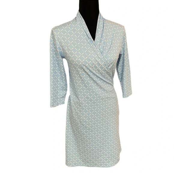 J. Mclaughlin Printed Ivana Dress Catalina Cloth Baby Blue Faux Wrap XS - Picture 3 of 8